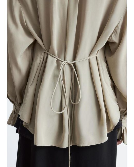 & Other Stories Natural Tie-Back Gathered Blouse