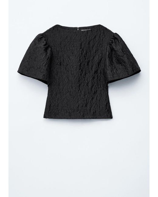 & Other Stories Black Jacquard Puff-Sleeve Top