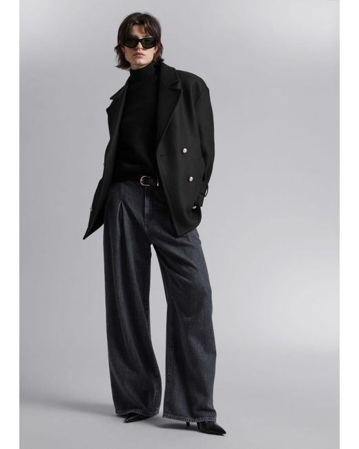 & Other Stories Black Oversized Peacoat