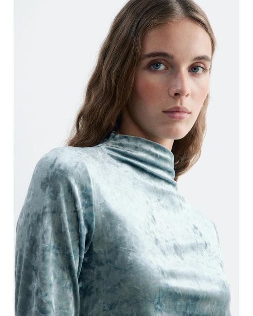 & Other Stories Blue Velvet Mock Neck Top