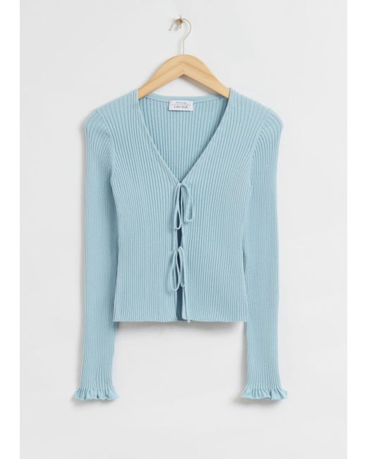 & Other Stories Blue Tie-front Ribbed Cardigan