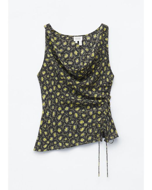 & Other Stories Green Printed Drawstring Silk Top