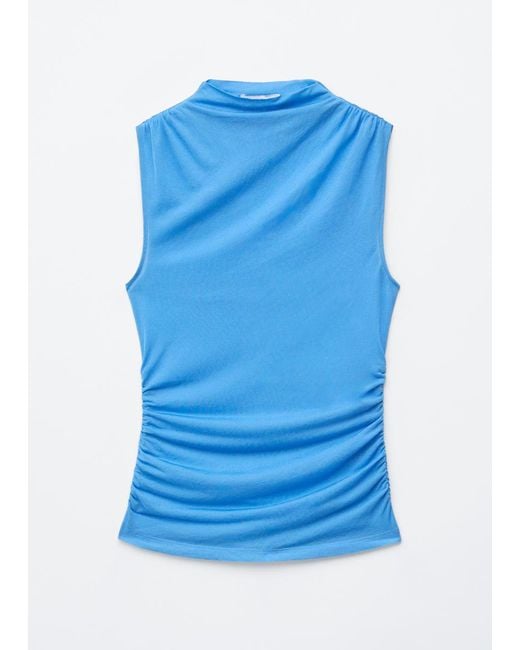 & Other Stories Blue Ruched Mock-Neck Top