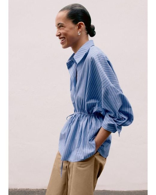 & Other Stories Blue Cotton Poplin Drawstring Shirt