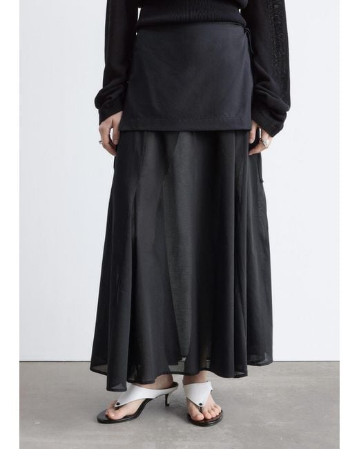 & Other Stories Black Sheer Apron Midi Skirt