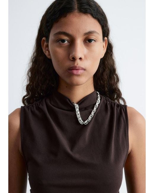 & Other Stories Brown Sleeveless Mock-Neck Top