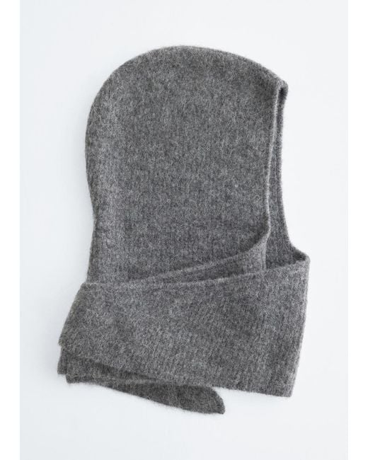 & Other Stories Gray Alpaca-Blend Rib-Knit Hood Scarf