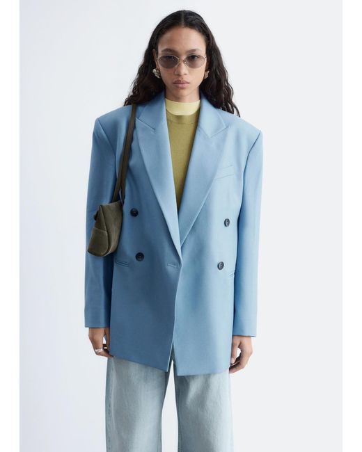 & Other Stories Blue Double-Breasted Wool Blazer