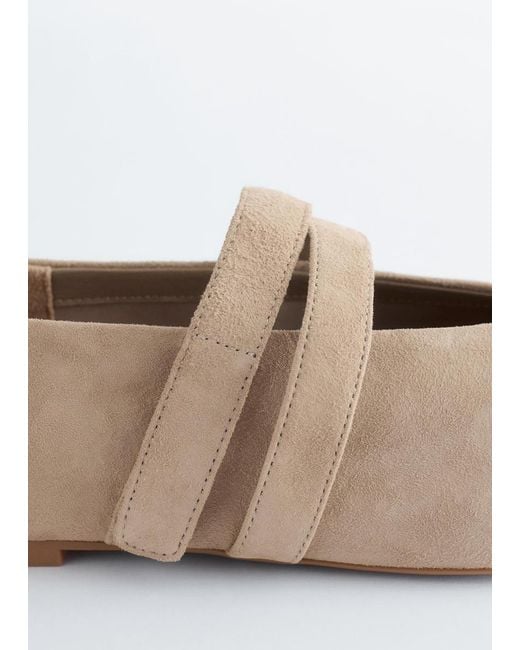 & Other Stories White Cross-Strap Suede Ballet Flats
