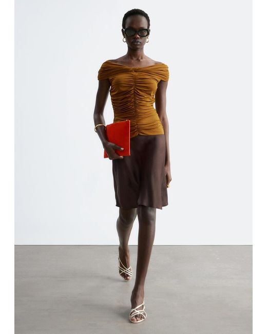 & Other Stories Red Ruched Jersey Top