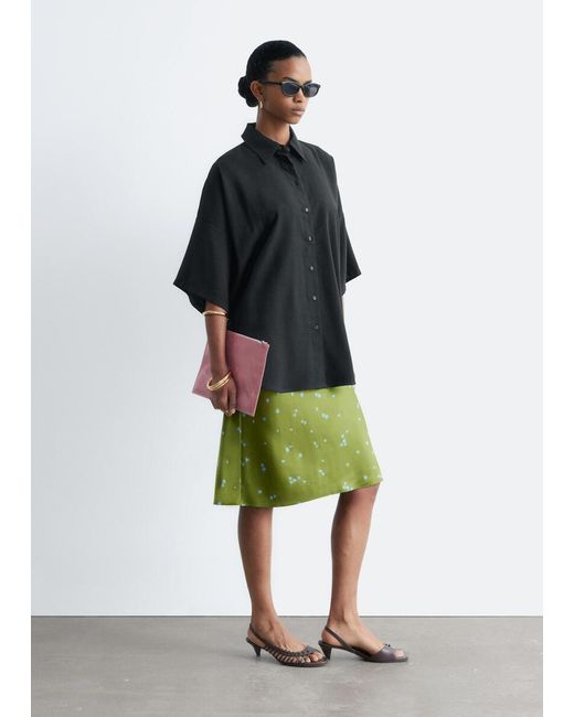 & Other Stories Black Oversized Quarter-Sleeve Shirt