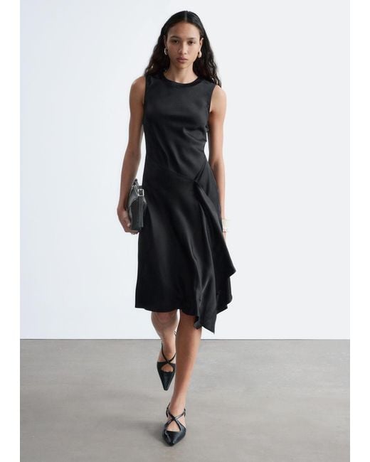 & Other Stories White Asymmetric Satin Midi Dress