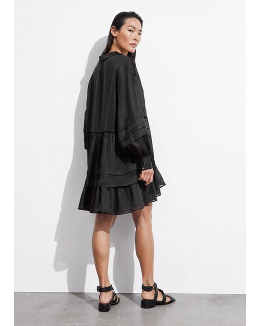 & Other Stories Black Relaxed Collared Mini Dress