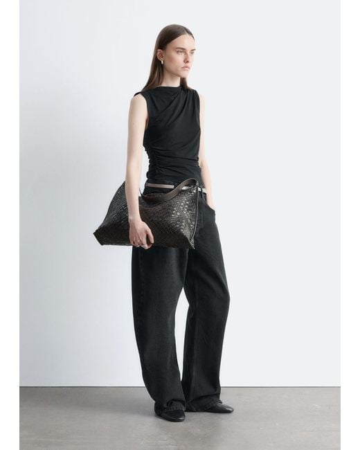 & Other Stories Black Draped Jersey Top