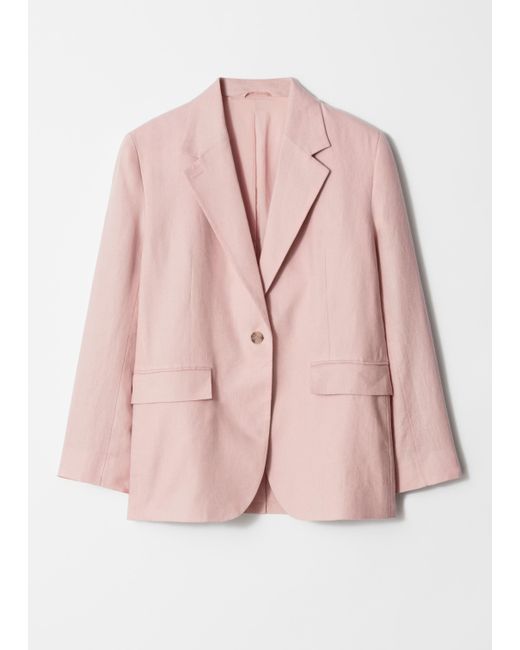 & Other Stories Pink Single-Breasted Linen Blazer