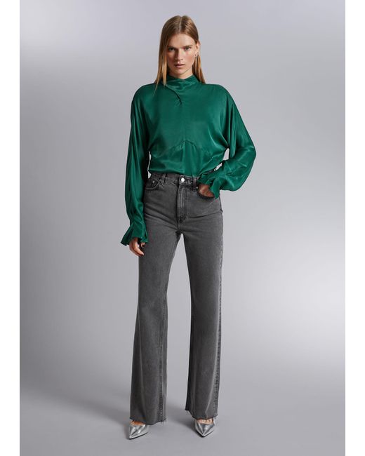 & Other Stories Green Tie-neck Satin Blouse