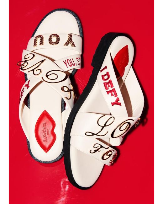 & Other Stories Natural Text-Print Leather Sandals