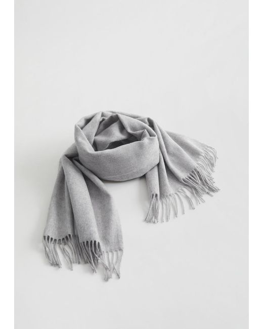 & Other Stories Gray Fringed Wool Blanket Scarf