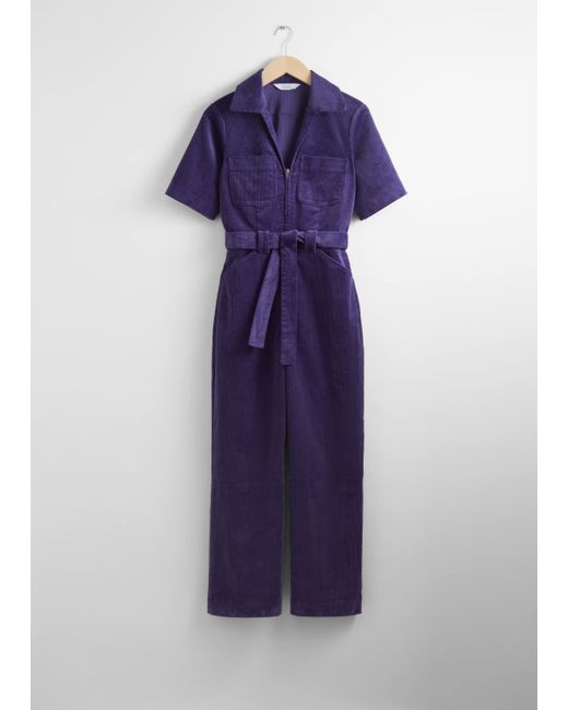 & Other Stories Blue Belted Corduroy Jumpsuit
