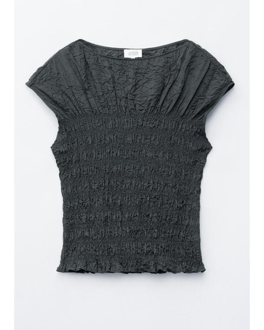 & Other Stories Gray Smocked Boatneck Top