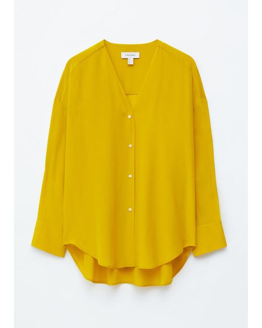 & Other Stories Yellow Oversized V-Neck Silk Blouse