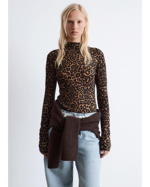 & Other Stories Brown Mock-Neck Top