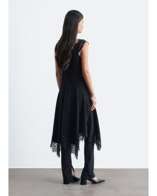 & Other Stories Black Lace-Trim Midi Dress