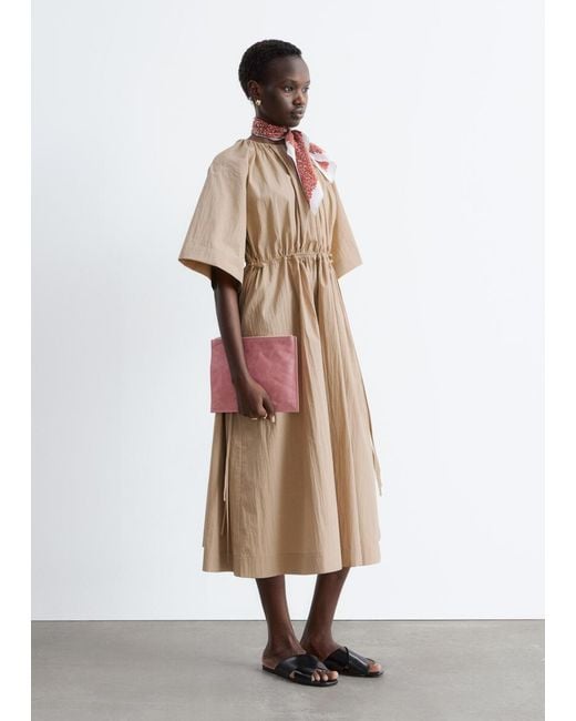 & Other Stories White Drawstring Midi Dress