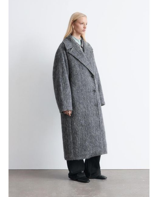 & Other Stories Gray Brushed Wool-Blend Coat