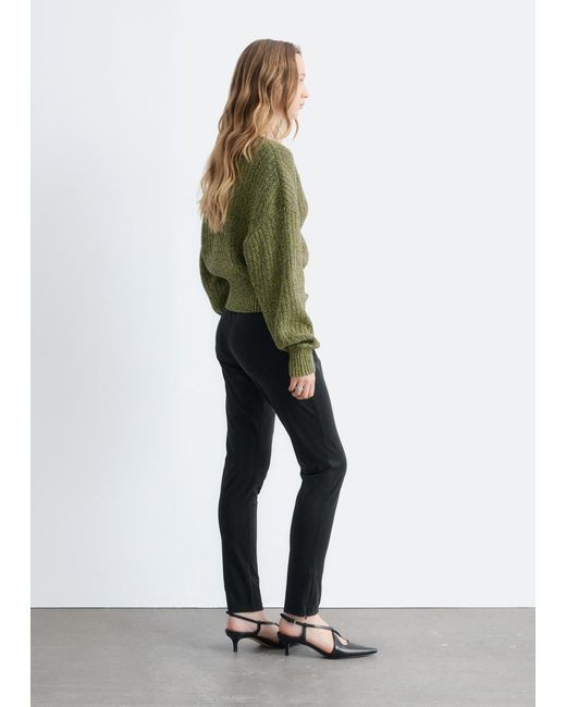 & Other Stories Green Rib-Knit Cotton Cardigan