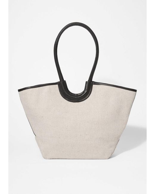 & Other Stories Natural Leather-Detailed Straw Tote Bag