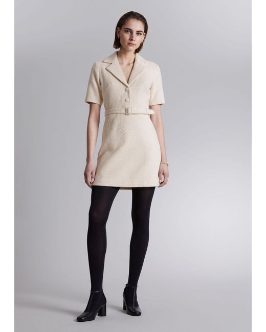 & Other Stories Natural Belted Tweed Mini Dress