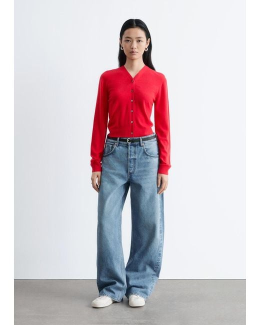 & Other Stories Red Cropped Cashmere Cardigan