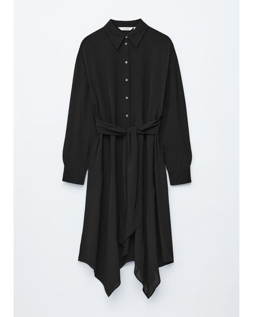 & Other Stories Black Tie-Detail Midi Shirt Dress