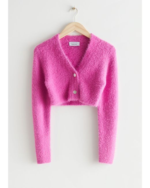 & Other Stories Pink Cropped Fuzzy Cardigan