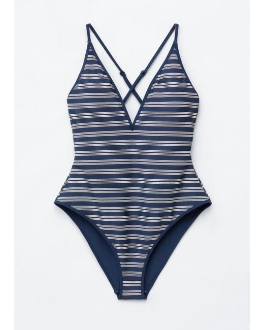 & Other Stories Blue Cross-Back V-Neck Swimsuit