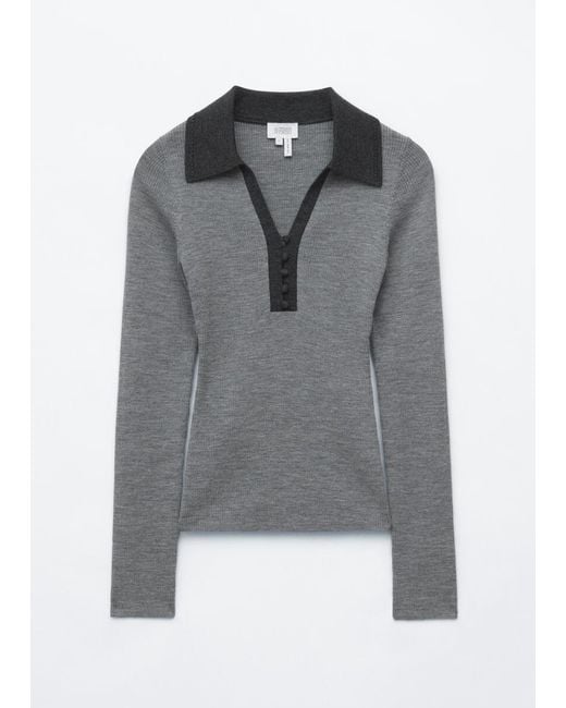 & Other Stories Gray Button-Detail Wool Top