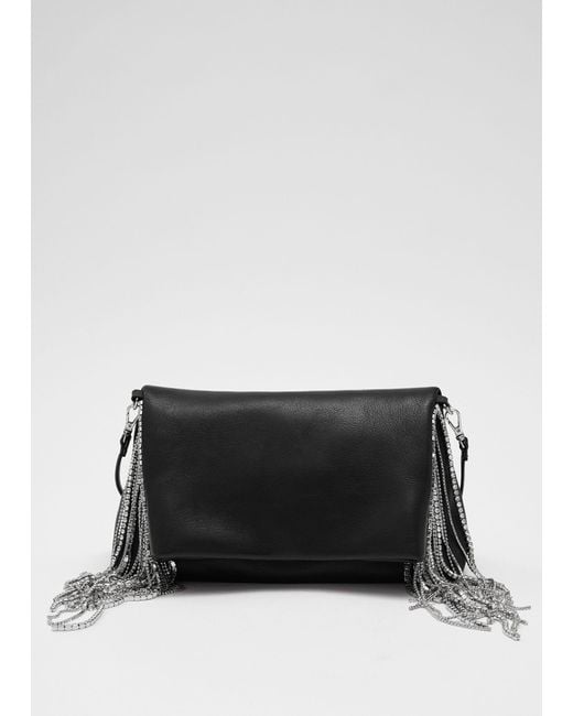 & Other Stories Black Rhinestone Fringed Leather Clutch