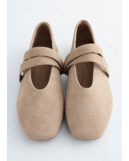 & Other Stories White Cross-Strap Suede Ballet Flats