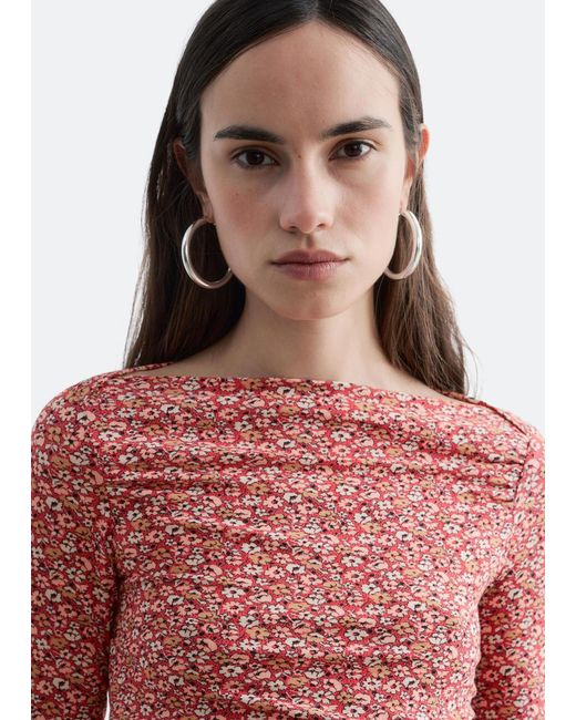 & Other Stories Red Ruched Floral Top
