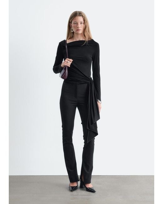 & Other Stories Black Tie Waist Jersey Top