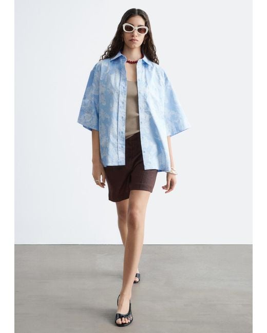 & Other Stories Blue Cotton Short-Sleeve Shirt