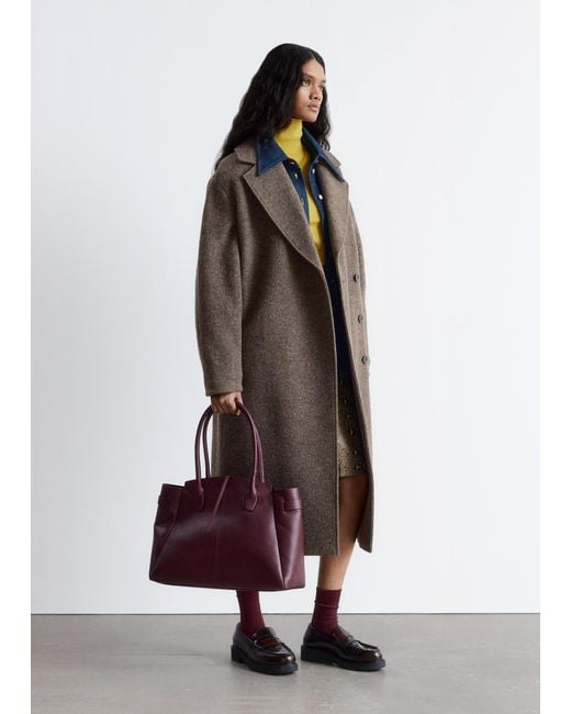 & Other Stories Black Voluminous Belted Wool Coat