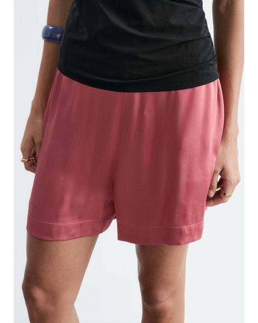 & Other Stories Red Satin Pull-On Shorts