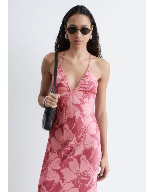& Other Stories Pink Satin Slip Midi Dress