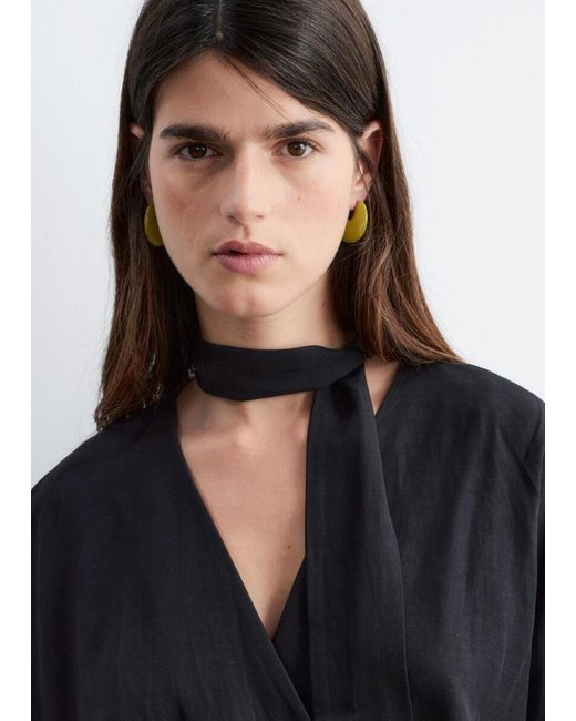 & Other Stories Black Scarf-Detail Wrap Mini Dress