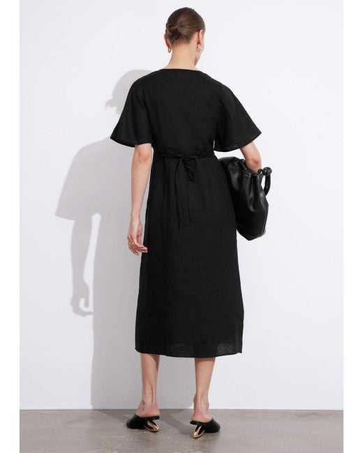 & Other Stories Black Butterfly Sleeve Dress