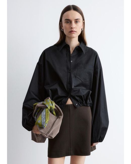 & Other Stories Black Cropped Drawstring Shirt