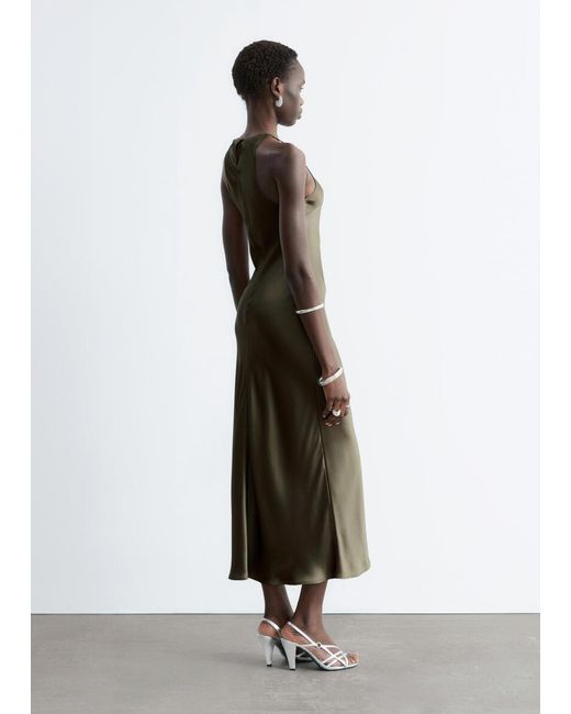 & Other Stories Green Sleeveless Satin Midi Dress
