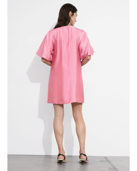 & Other Stories Pink Balloon-sleeve Mini Dress